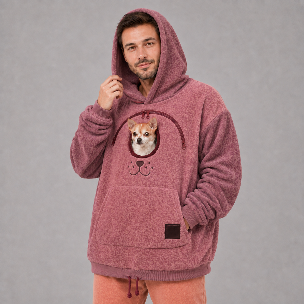Pink Pet Carrier Hoodie, second model